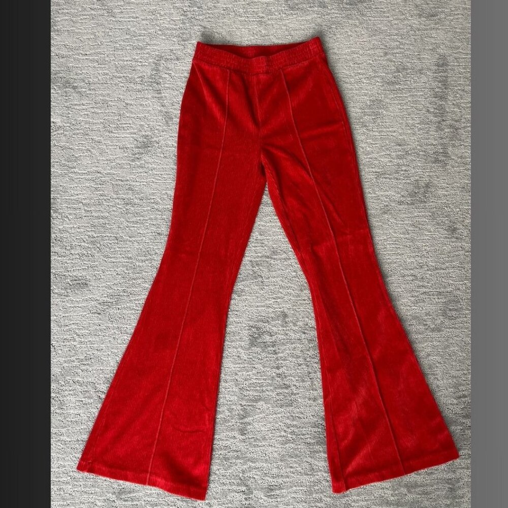 Aerie Red Corduroy Flare Pants Size Small